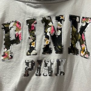 Pink hawaiian floral bling sequin sweatshirt size large